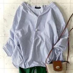 極美品△TICCA ティッカ△ストライプ プルオーバー シャツ 日本製