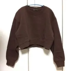 ZARA ザラ クロップド トレーナー スウェット ブラウン 茶色 S