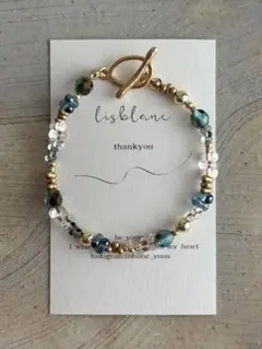 d821 大人気　再販　blue×gold ビーズブレスレット