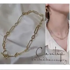 1046＊メタルゴールド ミックスチェーン マンテル ネックレス