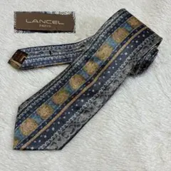 LANCEL ランセル シルク 100% ネクタイ 幾何学模様 日本製