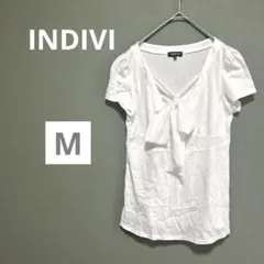 INDIVI 半袖またはノースリーブTシャツ ホワイト　M リボン付き