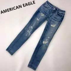 アメリカンイーグル ジェギング デニム US00 UK2 ダメージ　ストレッチ