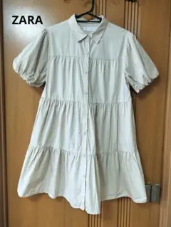 ZARA ベージュ ティアードワンピース　パフスリーブ　チュニック　キッズ