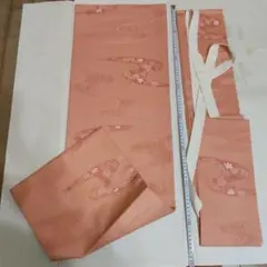オレンジピンク 花模様 軽装帯　二部式