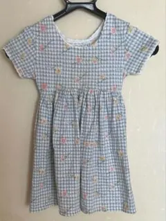 #キッズ 半袖　服　スカート　ワンピース　水色　チェック　花柄のサムネイル