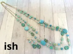 【C016】ishブルージェイドスクエア・ドイツビーズ2連ネックレス＆ピアス