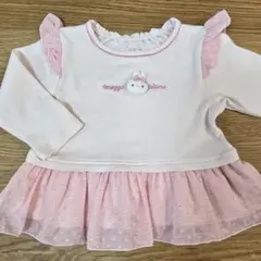 90【メゾピアノ】長袖Tシャツ 立体うさぎマスコット刺繍 ピンク