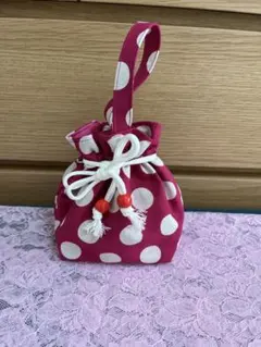ハンドメイド 水玉模様 巾着袋