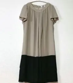 【ジェイプレス】ワンピース/半袖/チュニック/シアーフリル/ベージュ✕ブラックのサムネイル