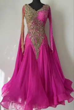 社交ダンスドレス　競技用ドレス　モダンドレス　ピンク