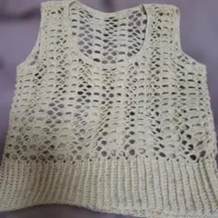 新品 春ニットベスト アイボリー色レイヤードハンドメイド