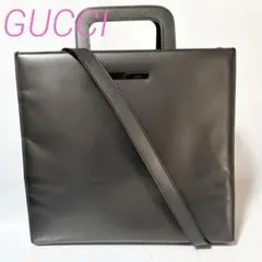 GUCCI レザー 2way ハンドバッグ ショルダーバッグ メタリックグレー