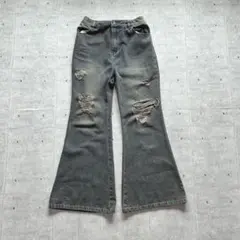 フレアデニム ダメージ加工 ブーツカット y2k グランジ 00s 平成 パンク