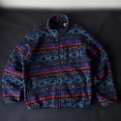 Polar Fleece フリースジャケット 総柄 フルジップ L ヴィンテージ
