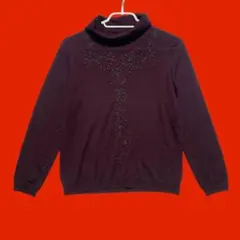 スキャパ　刺繍入り長袖薄手ハイネックニット　紫　パープル　42（XL）レトロのサムネイル