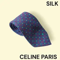 CELINE PARIS　セリーヌ　SILK　ネクタイ　ネイビー　総柄のサムネイル