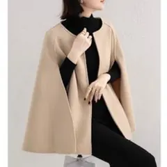 ケープコート ポンチョ ベージュ Aライン スリットスリーブ 体型カバー