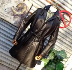 【#10199】日本川西製極上メタリック小牛革 ヴィンテージ 革コート 男女兼用