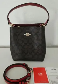 COACH モリー バケット ショルダーバッグ 2way ダークブラウン/レッド