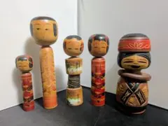 昭和レトロ こけし 5体 まとめ売り 伝統こけし 創作こけし 民芸品 木製