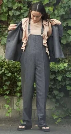 ameri vintage パンツ ドロップパールサスペンダーパンツ グレー