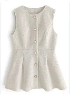 ツイードペプラムベスト[pm489] 　アイボリー　ノースリーブ ミニワンピース