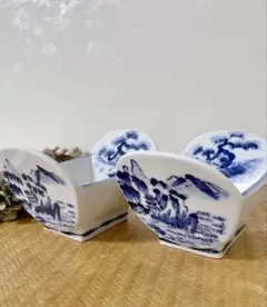 有田焼 林平作 山水画　鉢　皿　陶磁器　2点