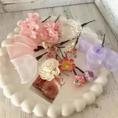 キッズ髪飾り七五三⭐︎和装着物ドライフラワー⭐︎ヘアパーツ【子供用】リボン❁⃘ピンク系