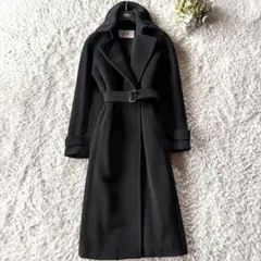 美品✨マックスマーラ ベルテッドコート カシミヤ 女優襟 ブラック 白タグ 38 美品✨マックスマーラ ベルテッドコート カシミヤ 女優襟 ブラック 白