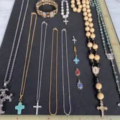 まとめ売りアクセサリーO29☆ロザリオ　メダイ　十字架ネックレスなど14点