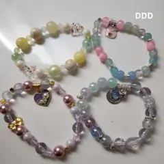手作りカラフルガラスビーズ天然石ブレスレット4点セット