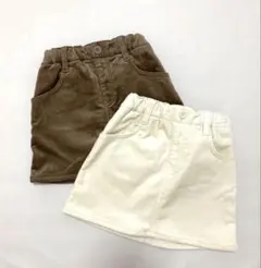 バースデイ スカート ブラウン ホワイト コーデュロイ 裏起毛 2点セット