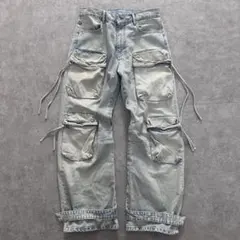 新品 ZARA バギー カーゴパンツ デニム 泥染め 汚し加工 ブリーチ y2k