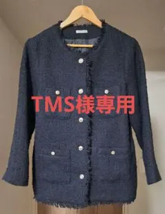 Honeys ハニーズ　ノーカラーツイードジャケット ネイビー LL