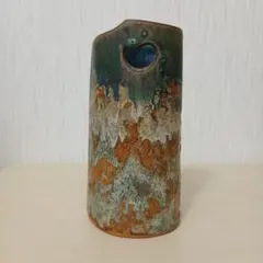 花器　花瓶　飾り物　青緑と茶色の陶器