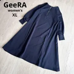 【ジーラ】バックジップ チュニック ワンピース 紺 L ボリューム袖 体型カバーのサムネイル