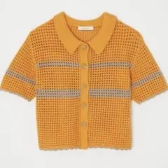 moussy クロシェ　メッシュ　ストライプ　ポロニット