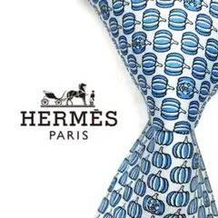 ◆美品◆HERMES エルメス ネクタイ 水色 かぼちゃ柄 カジュアル