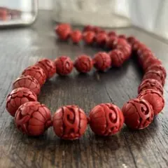 華Vintage 朱漆堆朱カービングネックレス シノワズリ