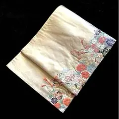 正絹 袋帯 オフホワイト系 六通柄 花車文 唐織 ⑦