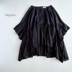 ✨極美品✨ソソット 麻混 バンドカラー ギャザーブラウス リネン 黒 