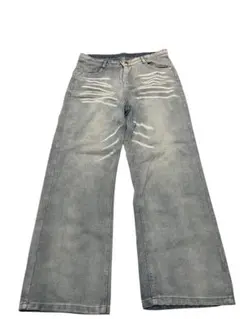 グレー ワイドレッグ デニムパンツ XL