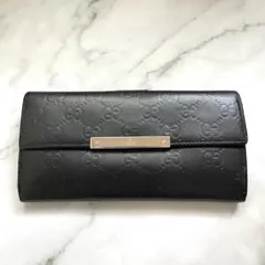 GUCCI グッチ　シマ レザー 長財布　メタルロゴ　wホック　0124-①
