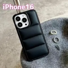 iPhone16 ケース　黒　ブラック　韓国 ダウンジャケット スマホケース