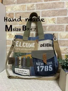 105.年中使える★デニムリメイク★2wayトートバッグ★ショルダー紐付Ｍサイズ