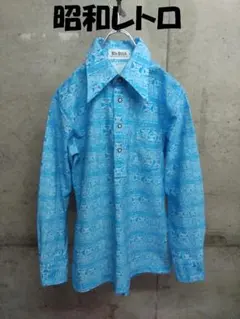 昭和レトロ　ハーフボタンシャツ　ポリシャツ　幾何学模様
