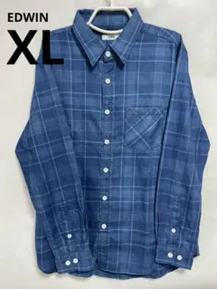 【EDWIN】チェックシャツ ブルー XL