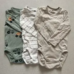 H&M 長袖ロンパース　ベージュ　グリーン　74 80サイズ　3枚セット