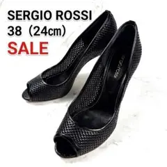 極美品 sergio rossi メッシュ パンプス ハイヒール 24 黒のサムネイル